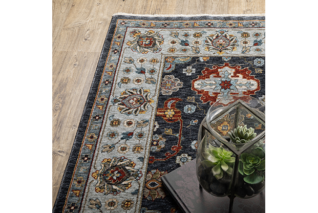 Traditional & Oriental Rugs Aberdeen 561B Medium Blue - Navy & Lt. Blue - Blue Machine Made Rug