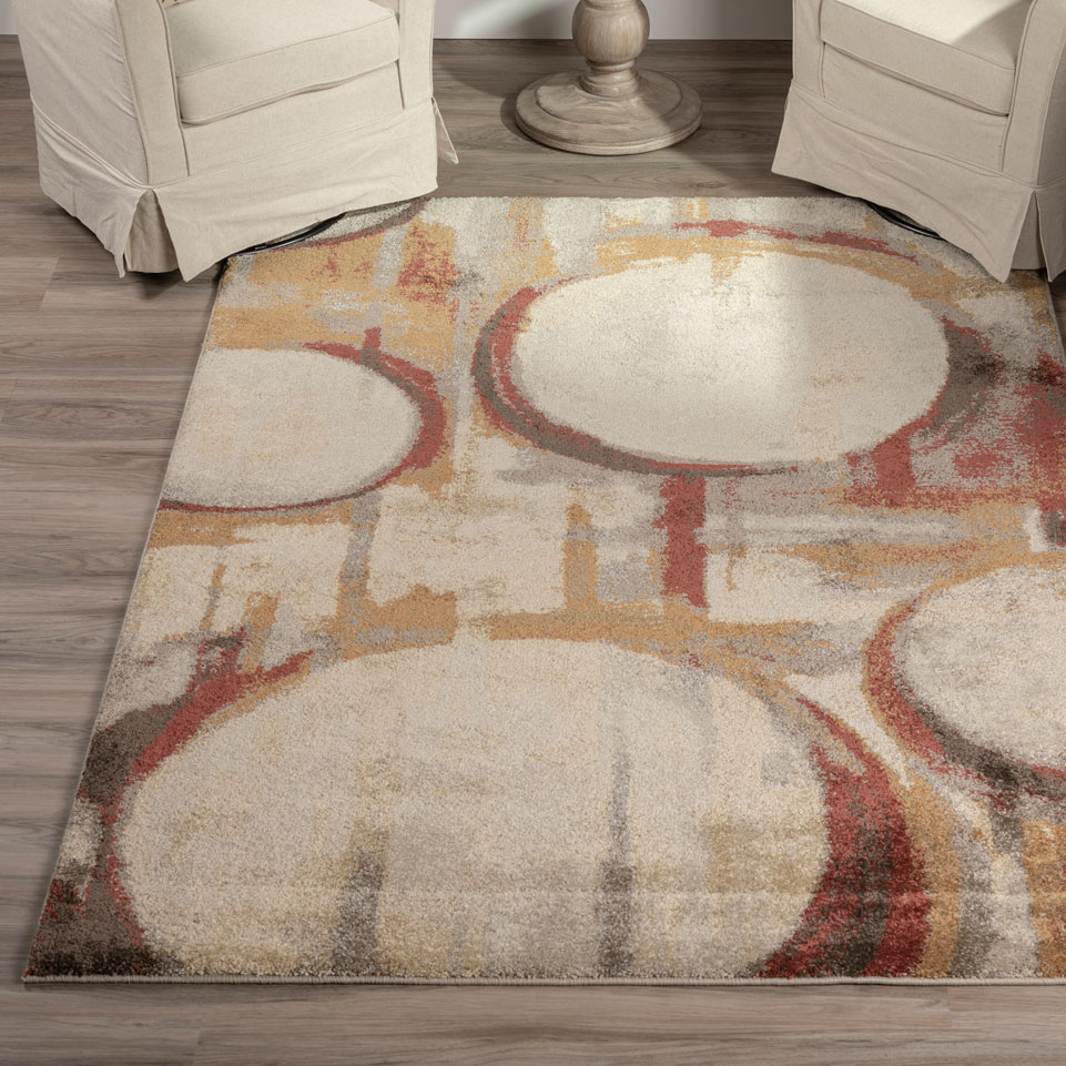 Contemporary Rugs & Transitional Rugs Aero Collection AE12 Earth Ivory - Beige & Multi Machine Made Rug