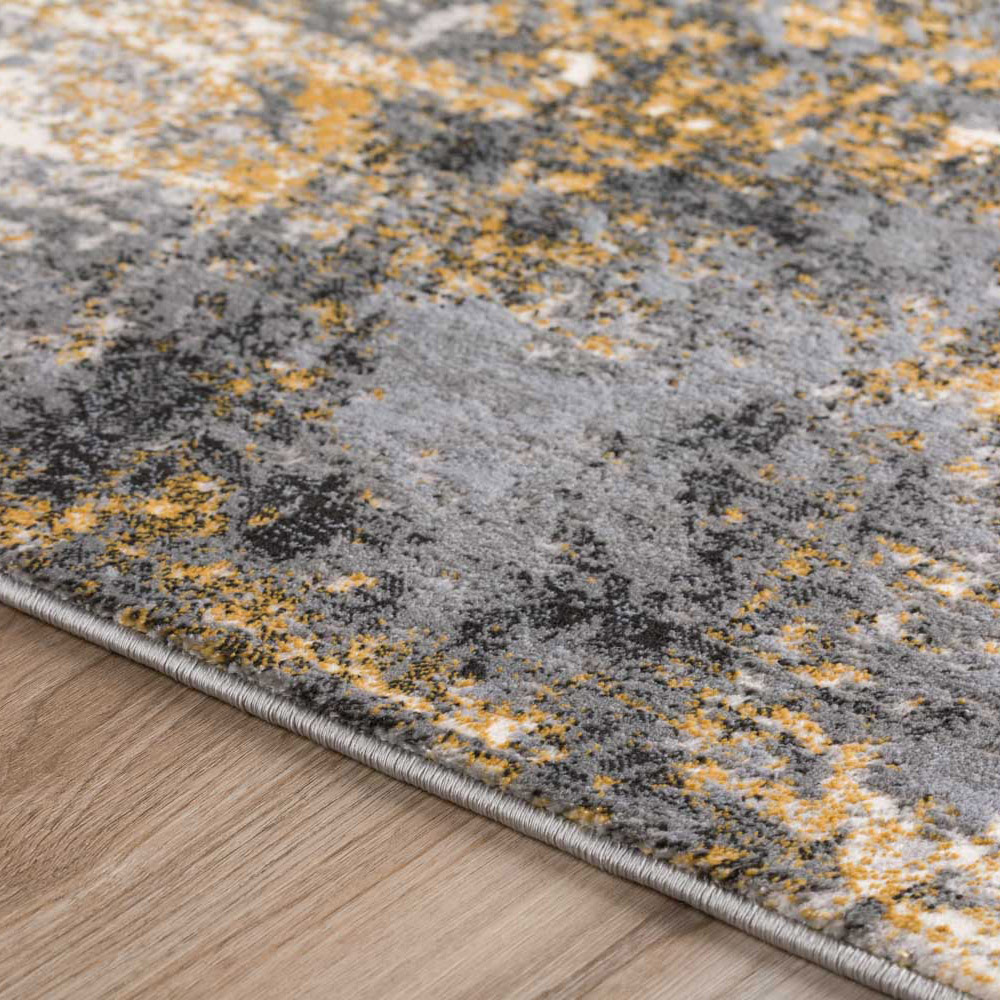 Contemporary & Transitional Rugs Cascina Collection CC9 Fossil Black - Charcoal & Lt. Gold - Gold Machine Made Rug