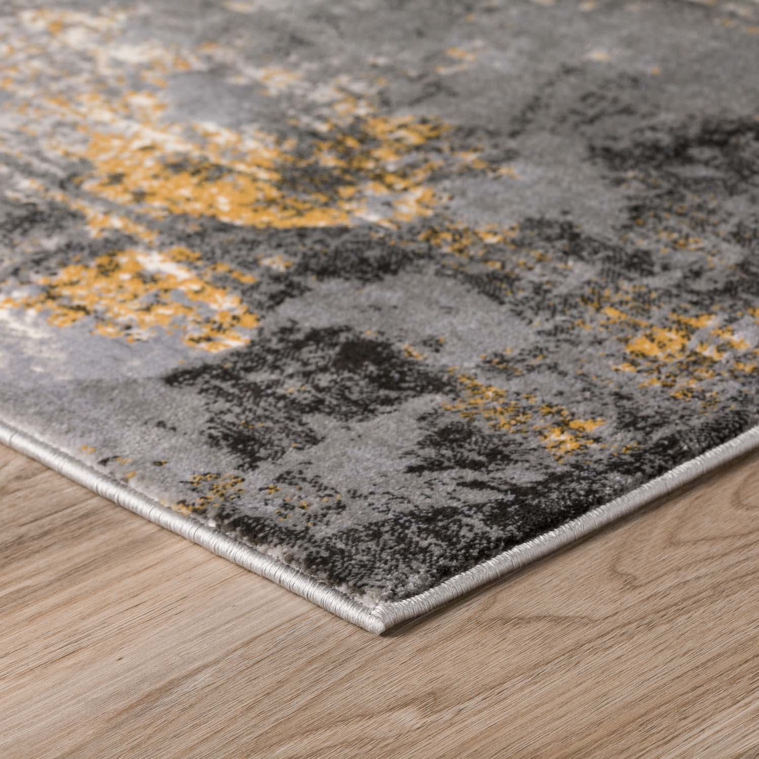 Contemporary & Transitional Rugs Cascina Collection CC9 Fossil Black - Charcoal & Lt. Gold - Gold Machine Made Rug