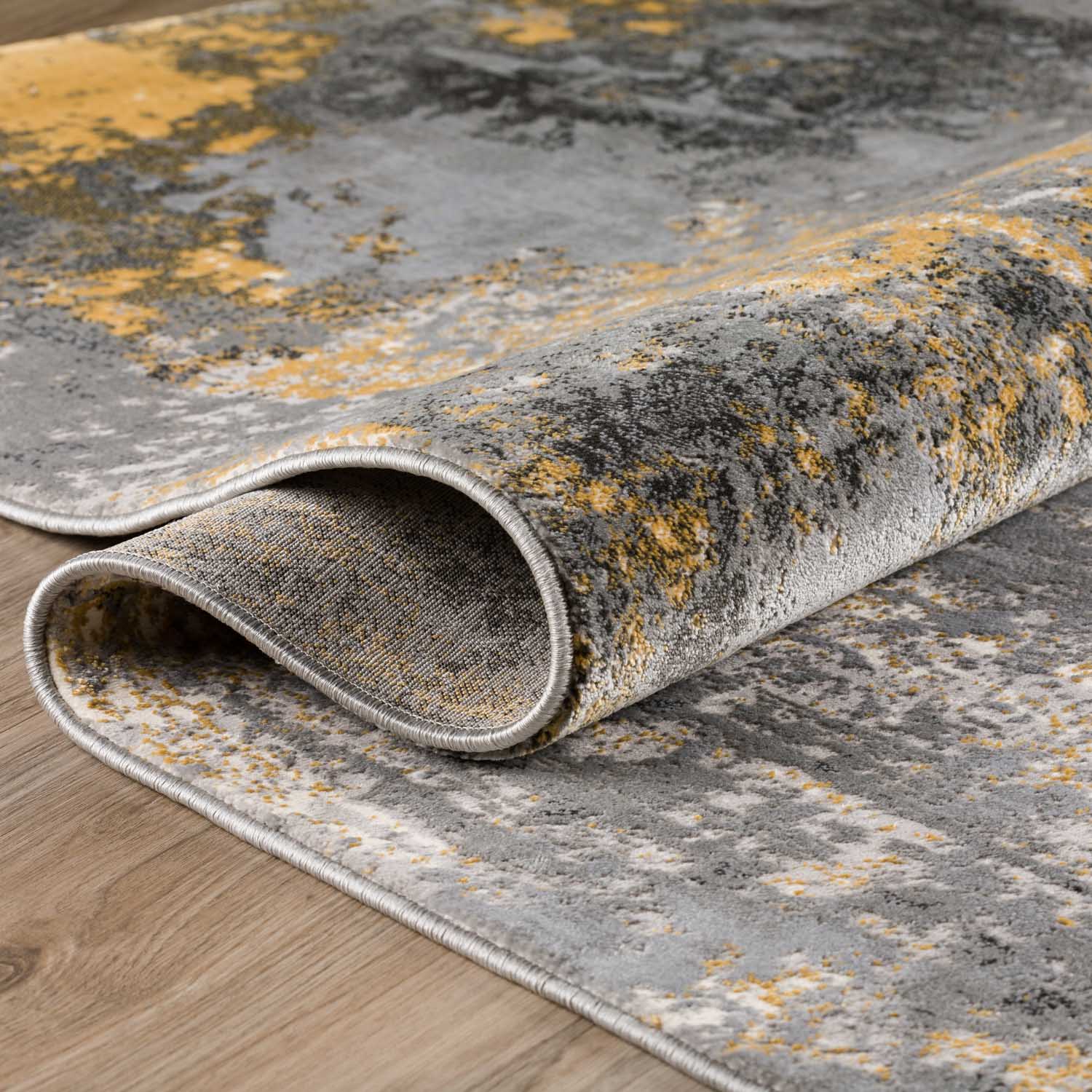 Contemporary Rugs & Transitional Rugs Cascina Collection CC9 Fossil Black - Charcoal & Lt. Gold - Gold Machine Made Rug
