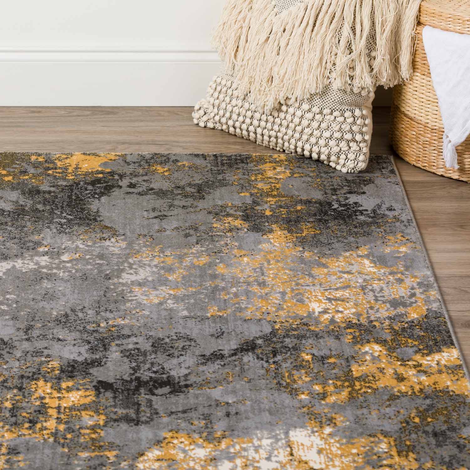 Contemporary & Transitional Rugs Cascina Collection CC9 Fossil Black - Charcoal & Lt. Gold - Gold Machine Made Rug