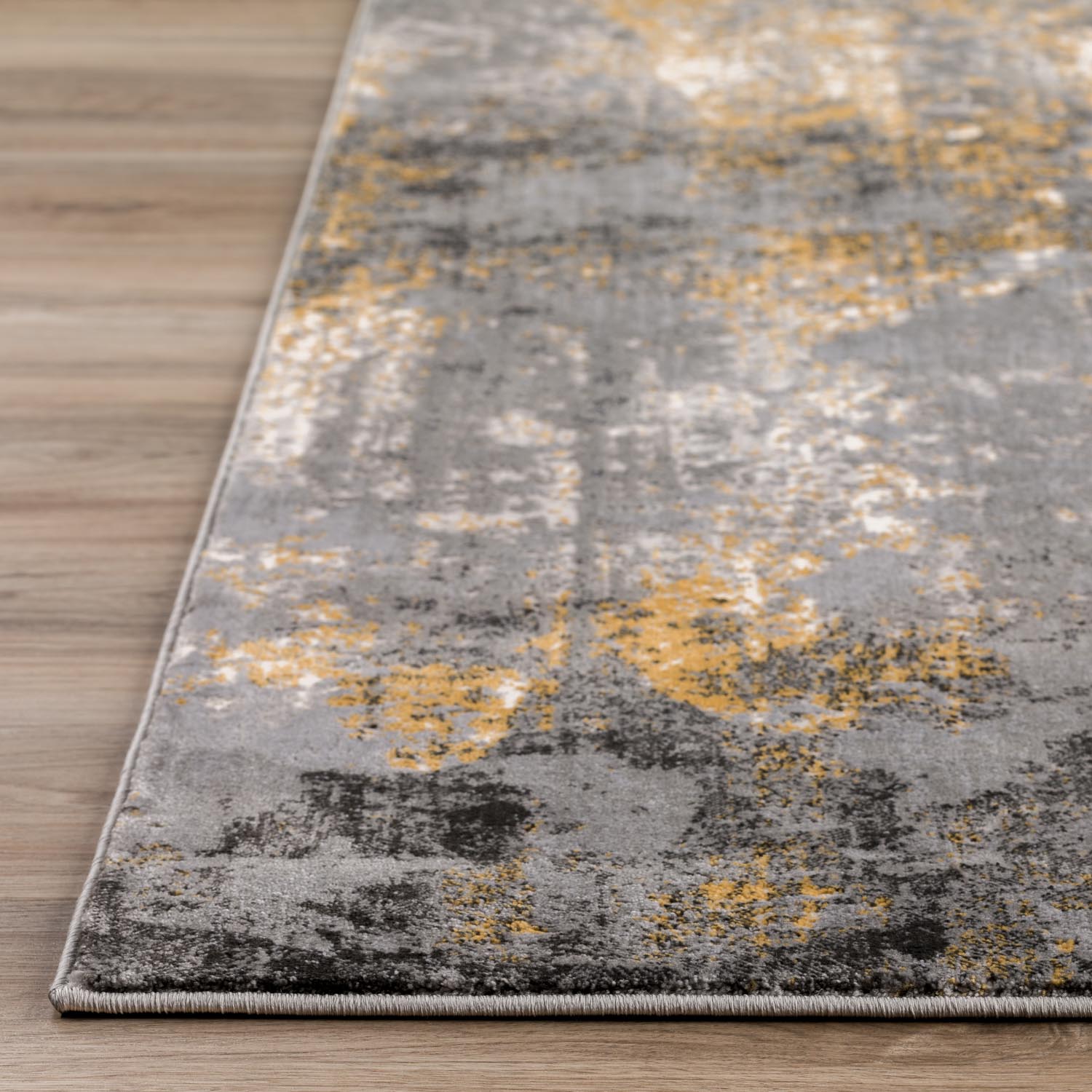 Contemporary & Modern Rugs Cascina Collection CC9 Fossil Black - Charcoal & Lt. Gold - Gold Machine Made Rug