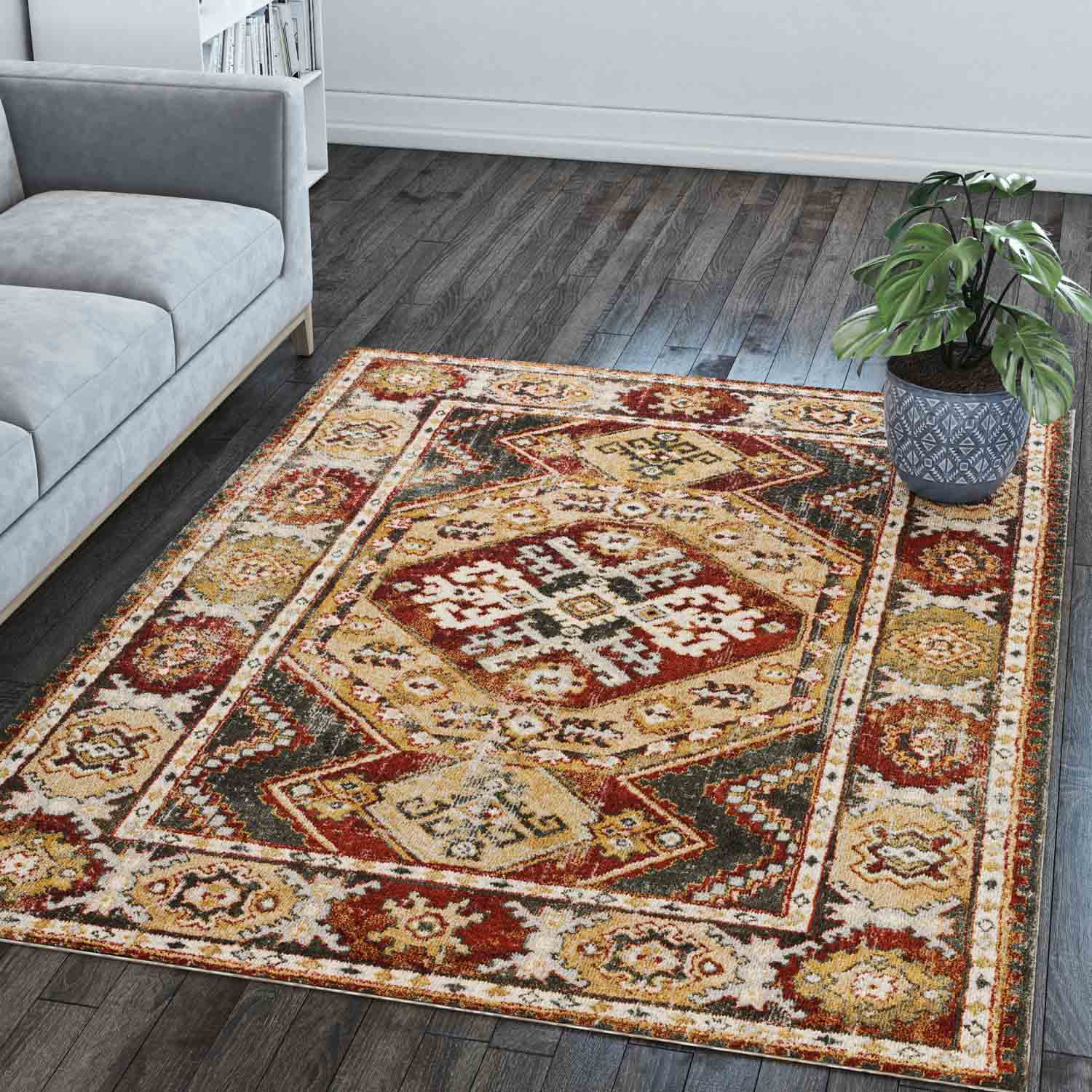 Traditional & Oriental Rugs Karma Collection KM22 Canyon Rust - Orange & Black - Charcoal Machine Made Rug