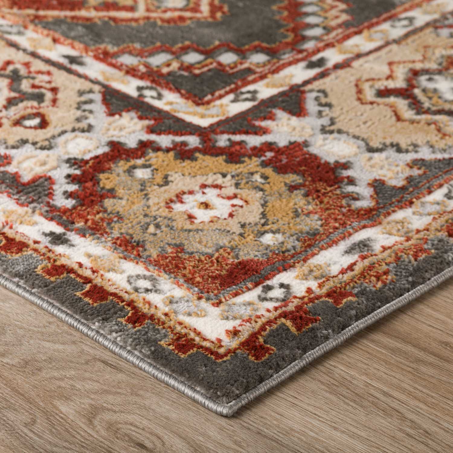 Traditional & Oriental Rugs Karma Collection KM22 Canyon Rust - Orange & Black - Charcoal Machine Made Rug