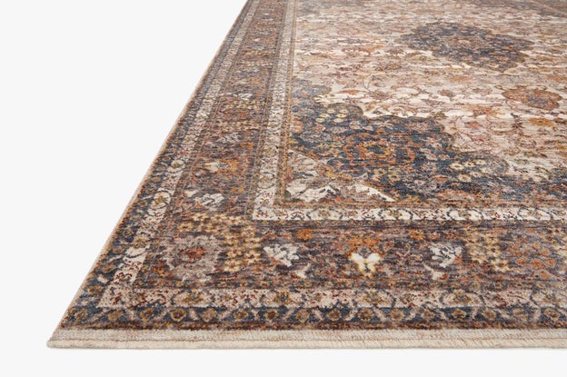 Traditional & Oriental Rugs Lourdes Collection LU-01 Natural/Ocean Ivory - Beige & Medium Blue - Navy Machine Made Rug