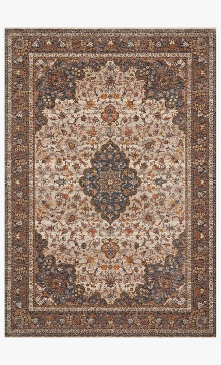 Traditional & Oriental Rugs Lourdes Collection LU-01 Natural/Ocean Ivory - Beige & Medium Blue - Navy Machine Made Rug