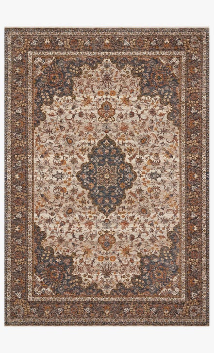 Traditional & Oriental Rugs Lourdes Collection LU-01 Natural/Ocean Ivory - Beige & Medium Blue - Navy Machine Made Rug