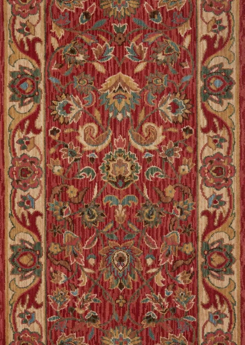 Hall & Stair Runner Rugs GRAND PARTERRE PT-01 Kashan Elite Cayenne Red - Burgundy & Ivory - Beige Machine Made Rug