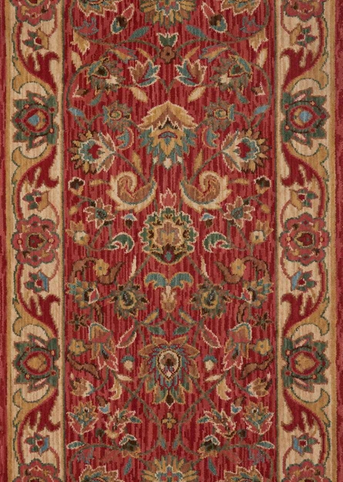 Hall & Stair Runners GRAND PARTERRE PT-01 Kashan Elite Cayenne Red - Burgundy & Ivory - Beige Machine Made Rug