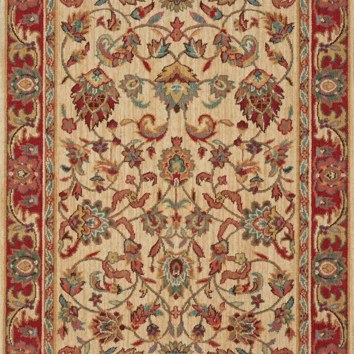 Hall & Stair Runner Rugs GRAND PARTERRE Kashan Elite PT-01 Natural Ivory - Beige & Red - Burgundy Machine Made Rug