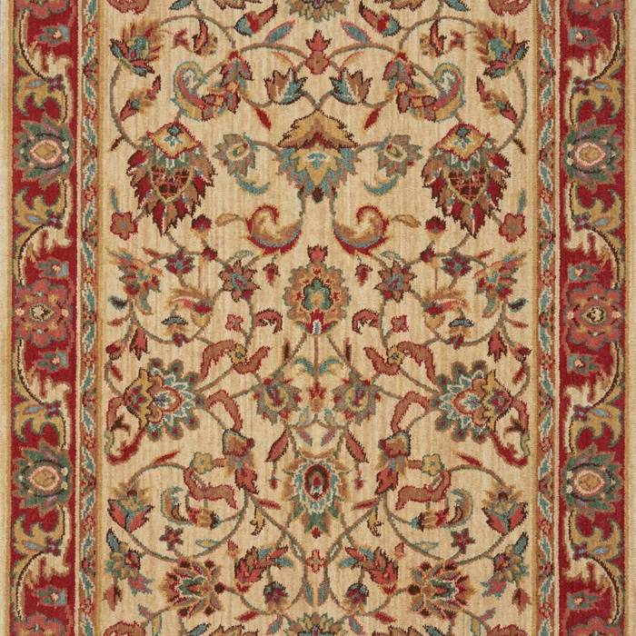 Hall & Stair Runners GRAND PARTERRE Kashan Elite PT-01 Natural Ivory - Beige & Red - Burgundy Machine Made Rug