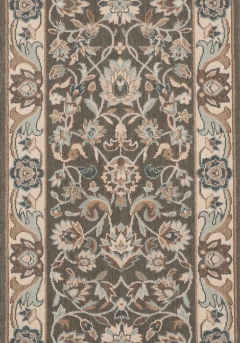 Hall & Stair Runners GRAND PARTERRE Kashan Elite PT-01 Dark Roast Lt. Brown - Chocolate & Ivory - Beige Machine Made Rug