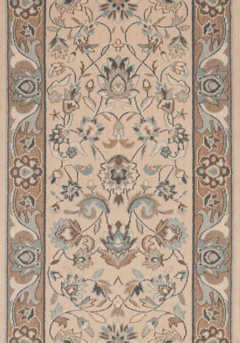 Hall & Stair Runners GRAND PARTERRE Kashan Elite PT-01 Shell Ivory - Beige & Camel - Taupe Machine Made Rug