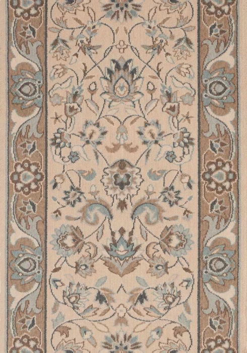Hall & Stair Runner Rugs GRAND PARTERRE Kashan Elite PT-01 Shell Ivory - Beige & Camel - Taupe Machine Made Rug