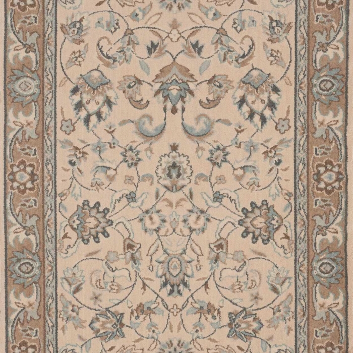 Hall & Stair Runner Rugs GRAND PARTERRE Kashan Elite PT-01 Shell Ivory - Beige & Camel - Taupe Machine Made Rug
