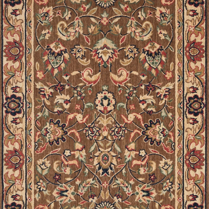 Hall & Stair Runner Rugs GRAND PARTERRE Kashan Elite PT-01 Khaki Lt. Brown - Chocolate & Ivory - Beige Machine Made Rug