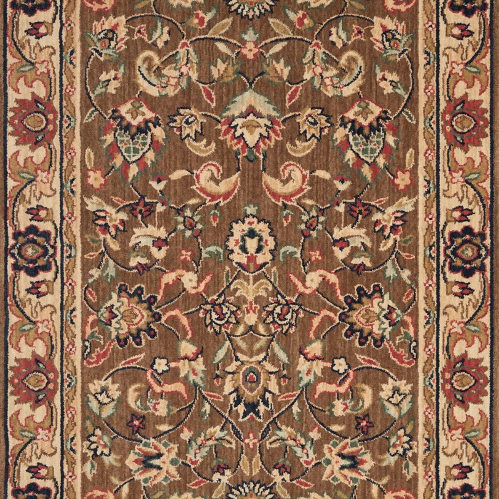 Hall & Stair Runners GRAND PARTERRE Kashan Elite PT-01 Khaki Lt. Brown - Chocolate & Ivory - Beige Machine Made Rug