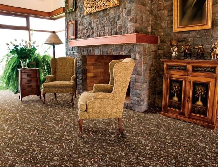 Hall & Stair Runner Rugs GRAND PARTERRE Kashan Elite PT-01 Khaki Lt. Brown - Chocolate & Ivory - Beige Machine Made Rug