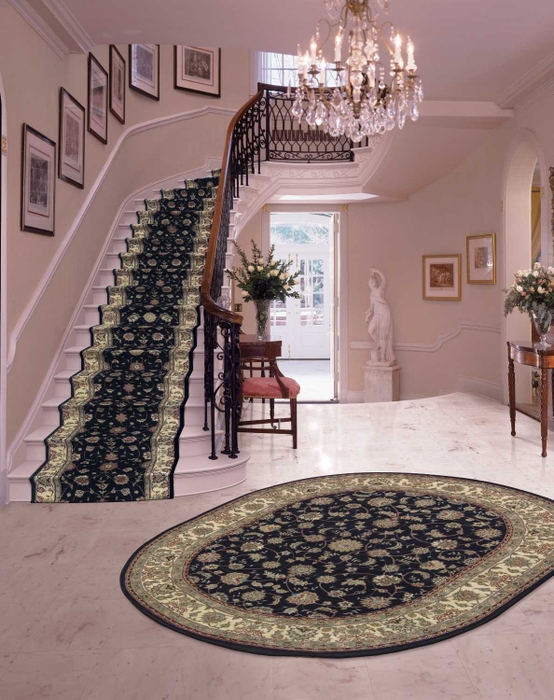 Hall & Stair Runner Rugs NOURISON 2000 ROLL RUNNER 2000-2015 NAVY Medium Blue - Navy & Ivory - Beige Hand Tufted Rug