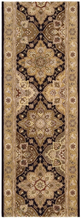 Hall & Stair Runner Rugs NOURISON 2000 ROLL RUNNER 2000-2211 BLACK Black - Charcoal & Lt. Gold - Gold Hand Tufted Rug