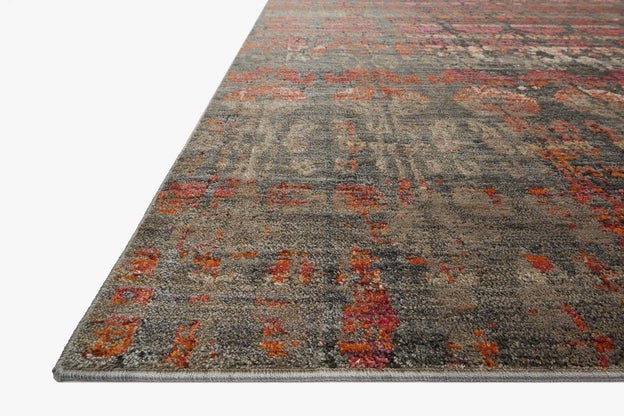 Contemporary & Transitional Rugs Javari JV-07 Steel/Sunrise Black - Charcoal & Red - Burgundy Machine Made Rug