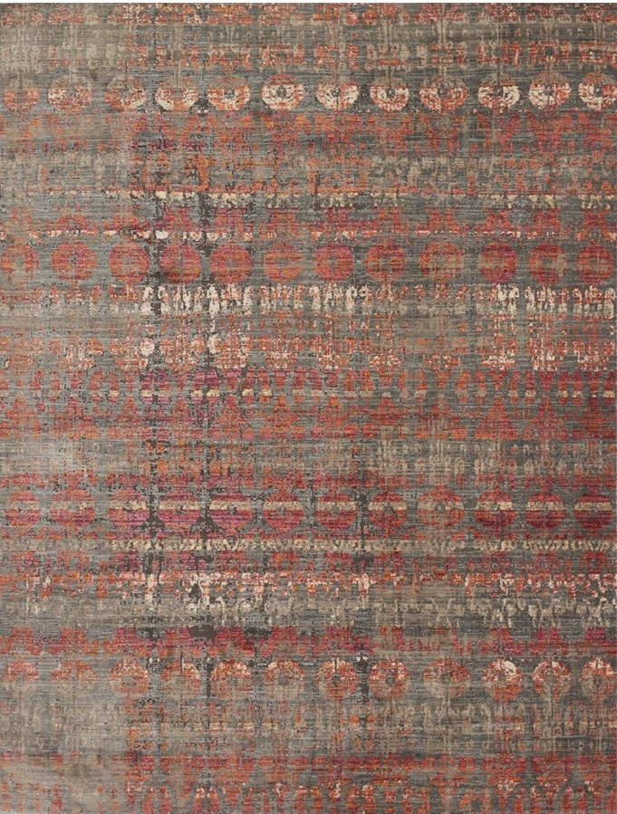 Contemporary Rugs & Transitional Rugs Javari JV-07 Steel/Sunrise Black - Charcoal & Red - Burgundy Machine Made Rug