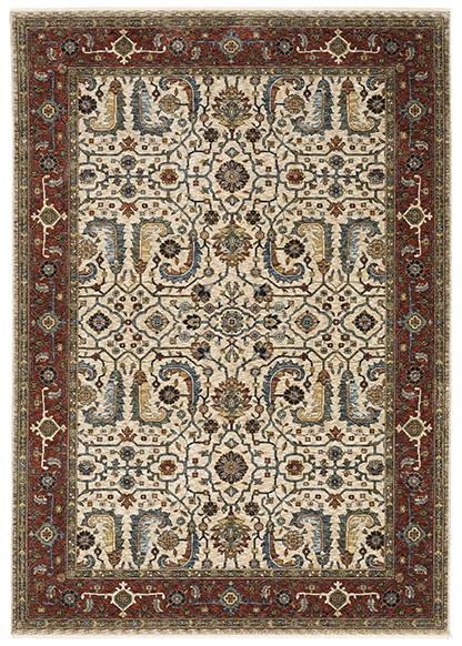 Traditional & Oriental Rugs Aberdeen 144D Ivory - Beige & Red - Burgundy Machine Made Rug