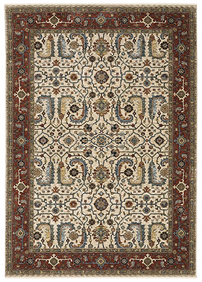 Traditional & Oriental Rugs Aberdeen 144D Ivory - Beige & Red - Burgundy Machine Made Rug