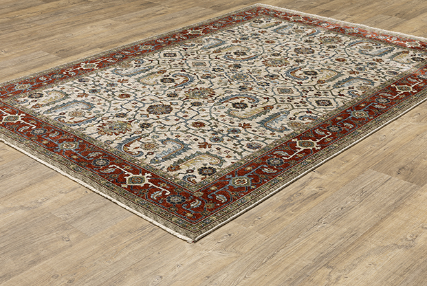 Traditional & Oriental Rugs Aberdeen 144D Ivory - Beige & Red - Burgundy Machine Made Rug