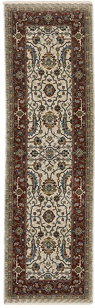 Traditional & Oriental Rugs Aberdeen 144D Ivory - Beige & Red - Burgundy Machine Made Rug