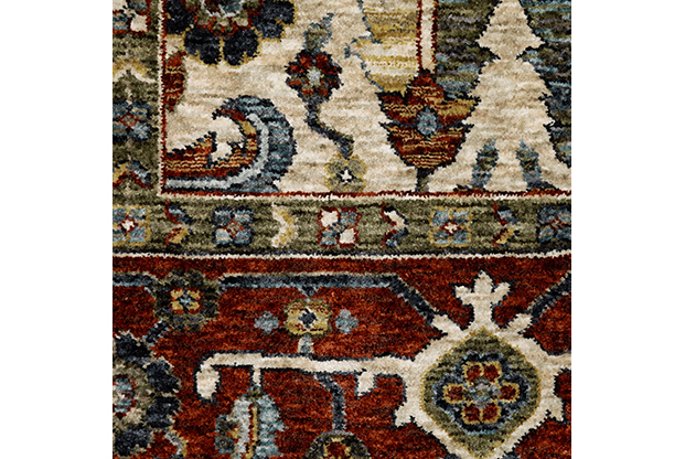 Traditional & Oriental Rugs Aberdeen 144D Ivory - Beige & Red - Burgundy Machine Made Rug