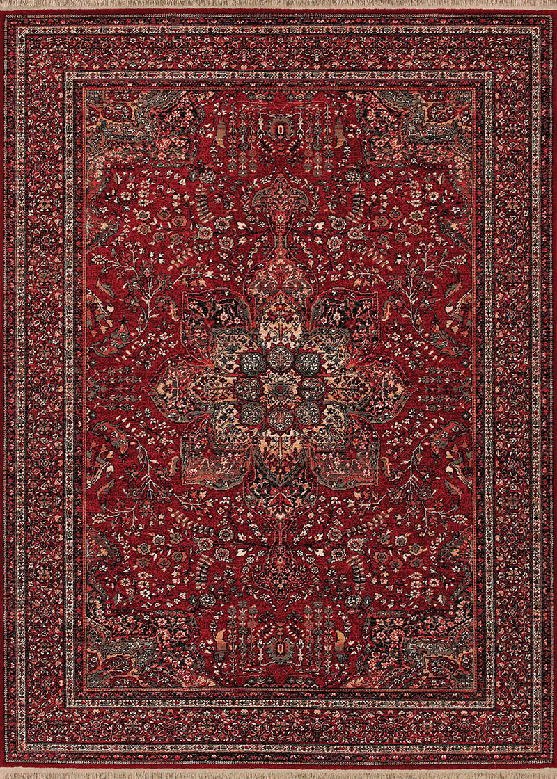 Traditional & Oriental Rugs Kashimar Medallion 0612/3337 Antique Red Red - Burgundy Machine Made Rug