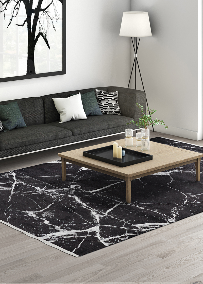 Contemporary Rugs & Transitional Rugs Marblehead Calcutta Onyx 8422/0877 Black - Charcoal & Ivory - Beige Machine Made Rug