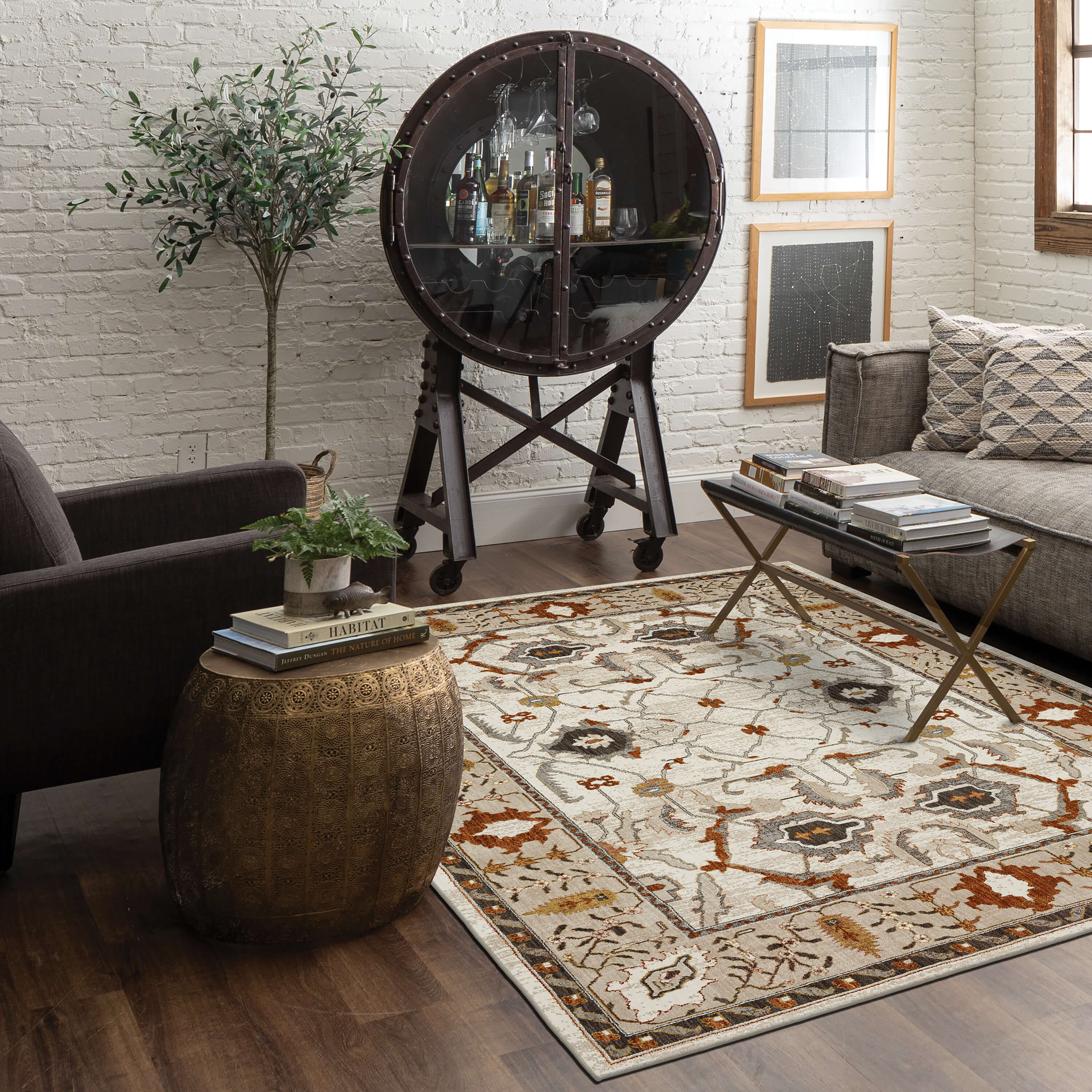 Traditional & Oriental Rugs Khamal Alabaster 92431-70044 Ivory - Beige & Camel - Taupe Machine Made Rug