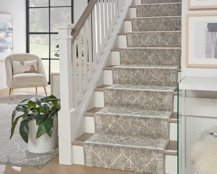 Hall & Stair Runner Rugs Infinite Trellis IFT56 Tourmaline Lt. Blue - Blue & Camel - Taupe Machine Made Rug