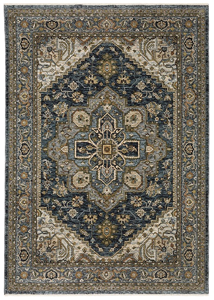 Traditional & Oriental Rugs Aberdeen 1144Q Medium Blue - Navy & Lt. Blue - Blue Machine Made Rug