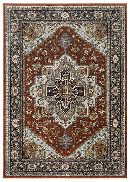 Traditional & Oriental Rugs Aberdeen 1144R Red - Burgundy & Medium Blue - Navy Machine Made Rug