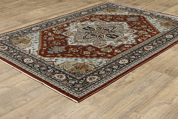 Traditional & Oriental Rugs Aberdeen 1144R Red - Burgundy & Medium Blue - Navy Machine Made Rug