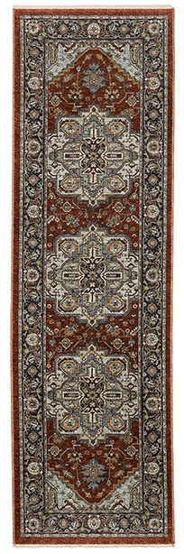 Traditional & Oriental Rugs Aberdeen 1144R Red - Burgundy & Medium Blue - Navy Machine Made Rug