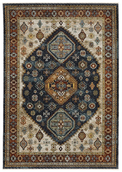 Traditional & Oriental Rugs Aberdeen 5W Lt. Grey - Grey & Medium Blue - Navy Machine Made Rug