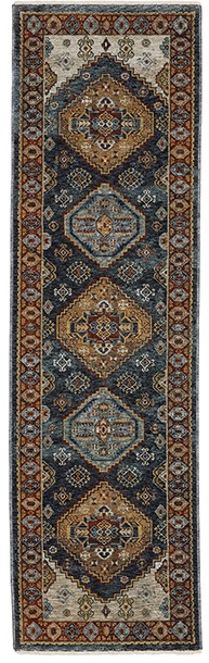 Traditional & Oriental Rugs Aberdeen 5W Lt. Grey - Grey & Medium Blue - Navy Machine Made Rug