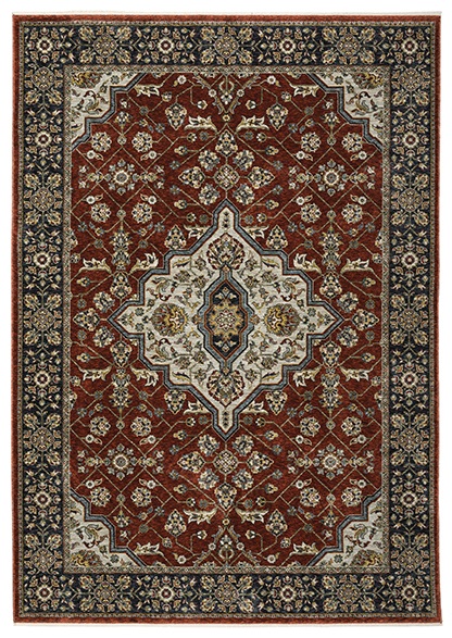 Traditional & Oriental Rugs Aberdeen 4151R Red - Burgundy & Medium Blue - Navy Machine Made Rug