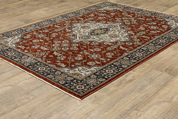 Traditional & Oriental Rugs Aberdeen 4151R Red - Burgundy & Medium Blue - Navy Machine Made Rug