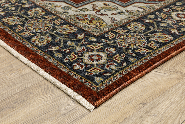 Traditional & Oriental Rugs Aberdeen 4151R Red - Burgundy & Medium Blue - Navy Machine Made Rug