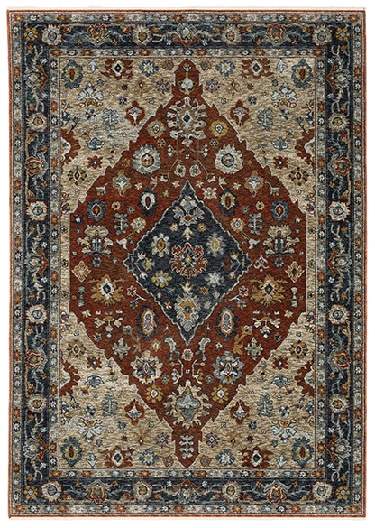 Traditional & Oriental Rugs Aberdeen 1143H Camel - Taupe & Medium Blue - Navy Machine Made Rug