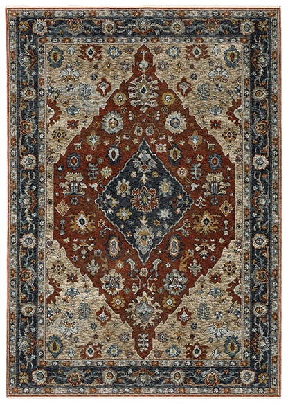 Traditional & Oriental Rugs Aberdeen 1143H Camel - Taupe & Medium Blue - Navy Machine Made Rug