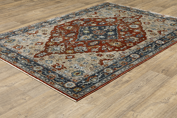 Traditional & Oriental Rugs Aberdeen 1143H Camel - Taupe & Medium Blue - Navy Machine Made Rug