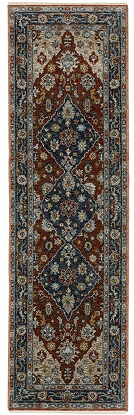 Traditional & Oriental Rugs Aberdeen 1143H Camel - Taupe & Medium Blue - Navy Machine Made Rug