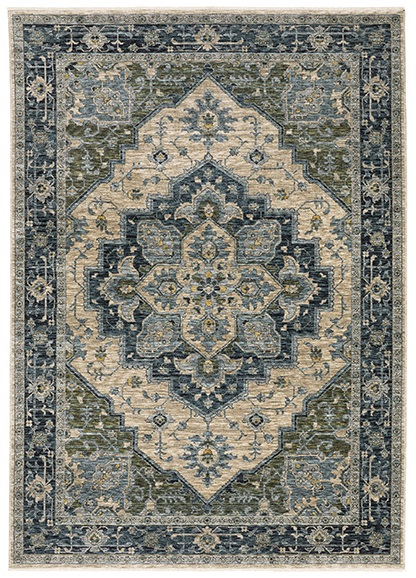 Traditional & Oriental Rugs Aberdeen 51G Green & Medium Blue - Navy Machine Made Rug